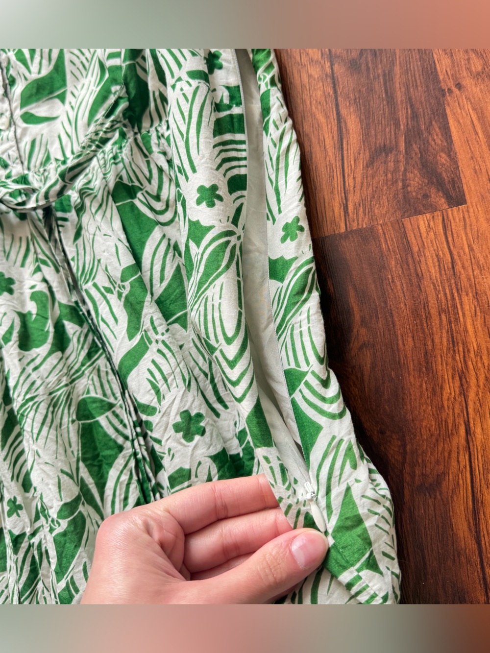 Silk Women's Green White Floral Tie Front Dress Size 36 - Picture 5 of 9